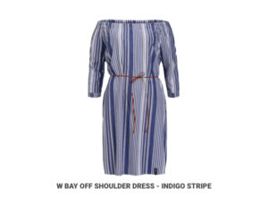 W BAY OFF SHOULDER DRESS NDIGO STRIPE